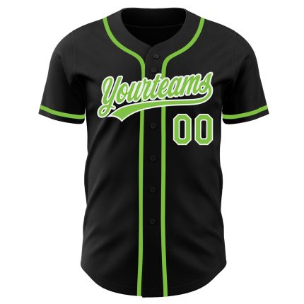 Black Neon Green-White Custom Authentic Baseball Jersey Style 9451 Custom Black Neon Green-White Authentic Baseball Jersey