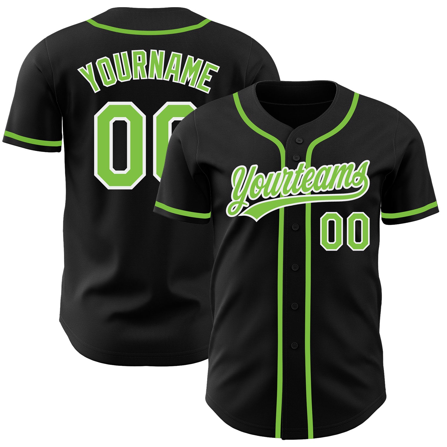 Black Neon Green-White Custom Authentic Baseball Jersey Style 9451 Custom Black Neon Green-White Authentic Baseball Jersey