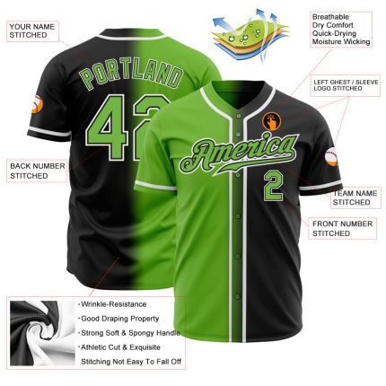 Custom Black Neon Green White Fade Baseball Jersey - Authentic Fashion Jersey Custom Black Neon Green-White Authentic Fade