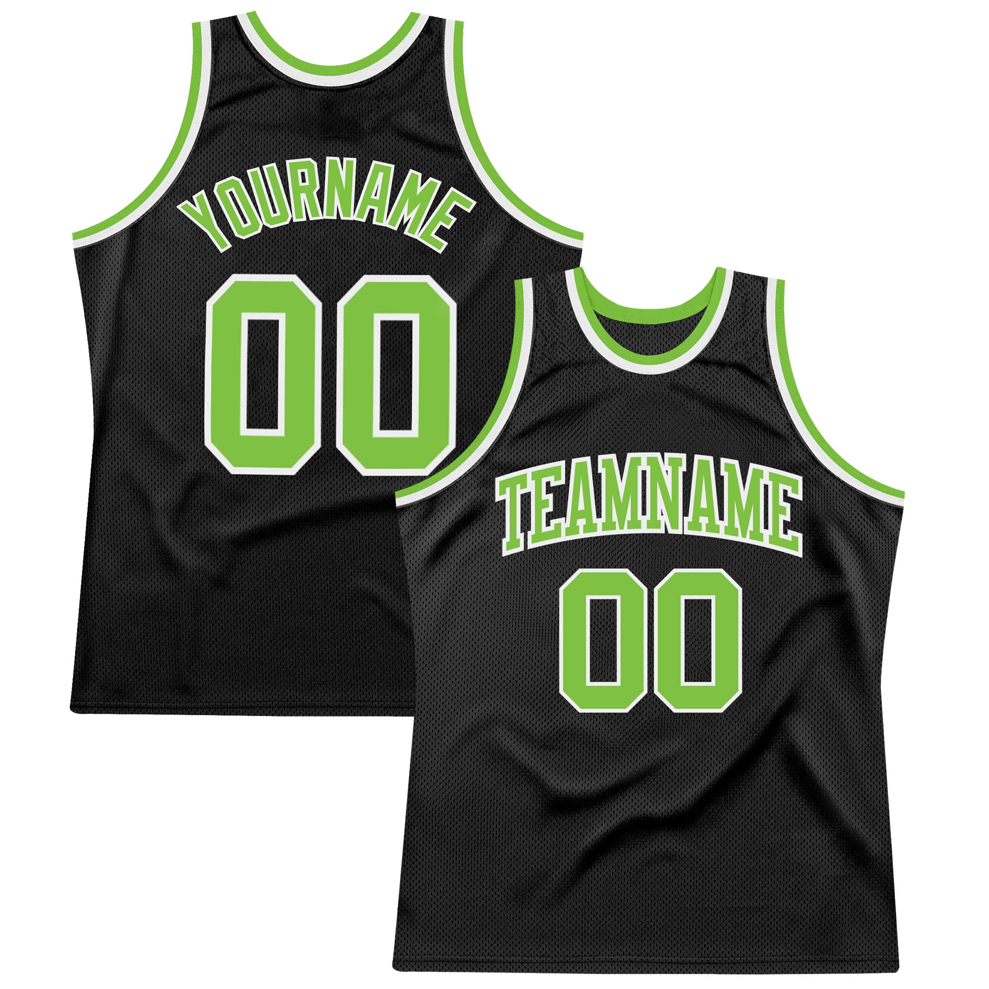 Custom Black Neon Green-White Authentic Throwback Basketball Jersey Personalized Black Neon Green White Basketball Jersey - Authentic Throwback Style Custom Black Neon Green-White Authentic