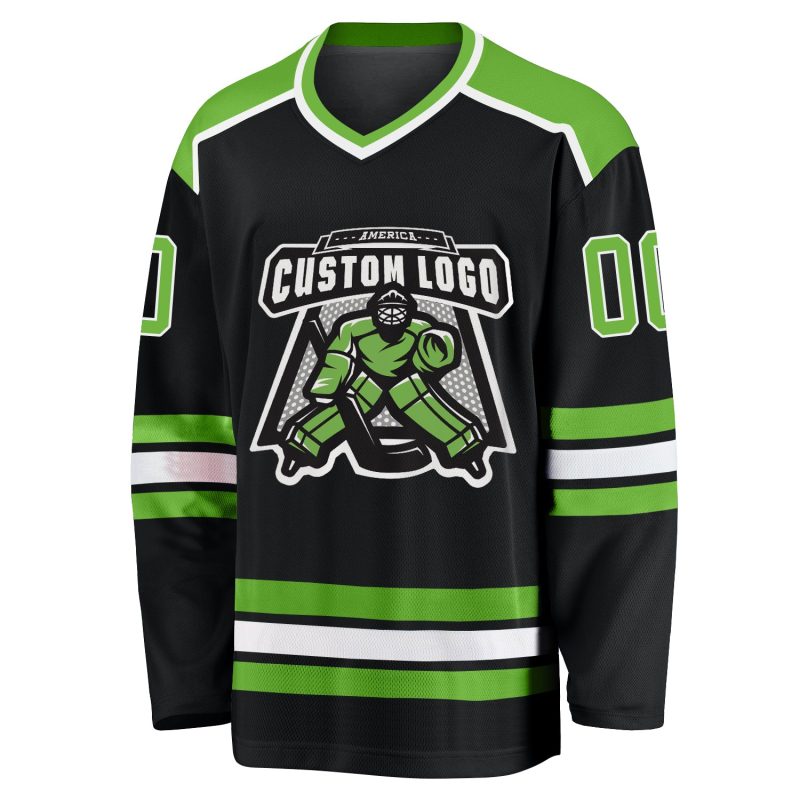 Custom Black Neon Green White Hockey Jersey - Personalized Sports Apparel Custom Black Neon Green-White Hockey Jersey