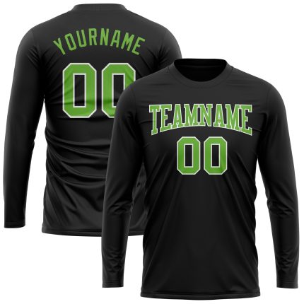 Black Neon Green Long Sleeve Performance T-Shirt - Customizable Athletic Shirt Custom Black Neon Green-White Long Sleeve