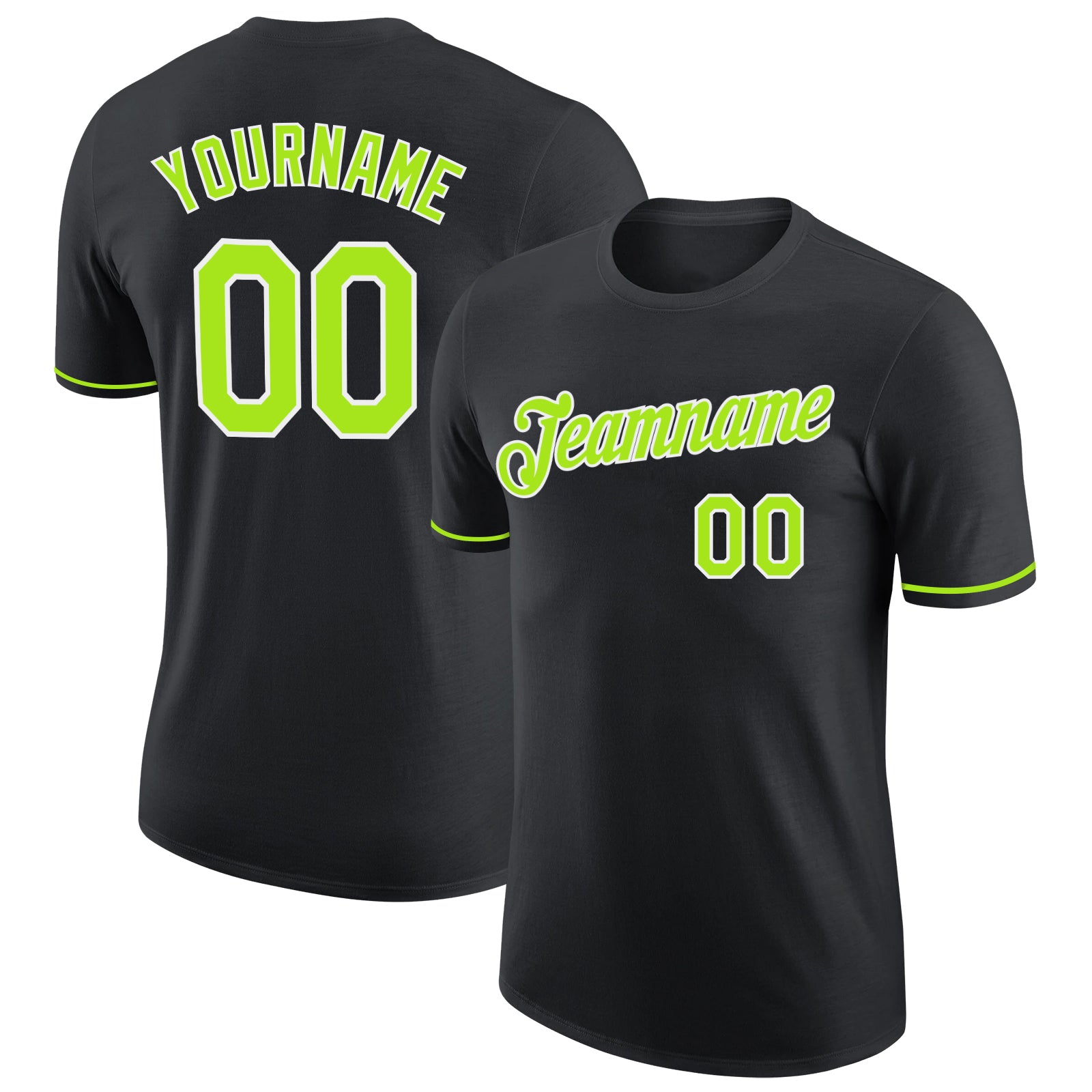 Custom Performance T-Shirt - Black Neon Green-White Design for Active Wear Custom Black Neon Green-White Performance T-Shirt
