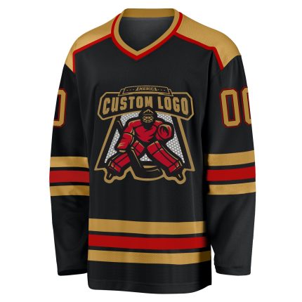 Custom Black Gold Red Hockey Jersey for Men and Women - Personalized Sports Apparel Custom Black Old Gold-Red Hockey Jersey
