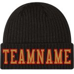 Custom Black Knit Hat with Old Gold-Red Stitching | Cuffed Style Custom Black Old Gold-Red Stitched Cuffed Knit Hat