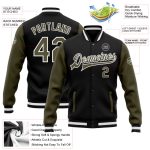 Custom Two Tone Bomber Varsity Letterman Jacket Black Olive White Full-Snap Custom Black Olive-White Bomber Full-Snap Varsity