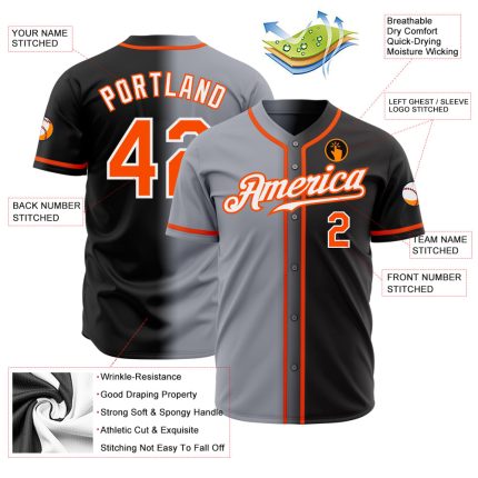 Authentic Fade Fashion Baseball Jersey in Custom Black, Orange, Gray, and White Custom Black Orange Gray-White Authentic