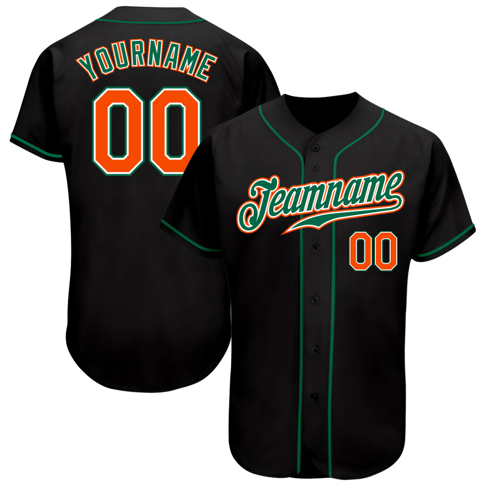 Custom Baseball Jersey - Black Orange Kelly Green Authentic Design Custom Black Orange-Kelly Green Authentic Baseball Jersey