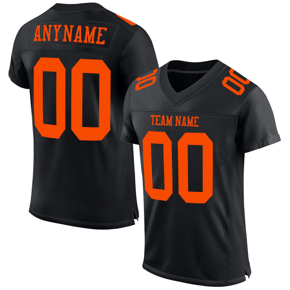 Custom Black Orange Football Jersey - Authentic Mesh Design for Fans and Athletes Custom Black Orange Mesh Authentic Football