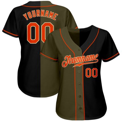Black Orange Olive-Cream Custom Authentic Fashion Baseball Jersey Custom Black Orange Olive-Cream Authentic Split Fashion