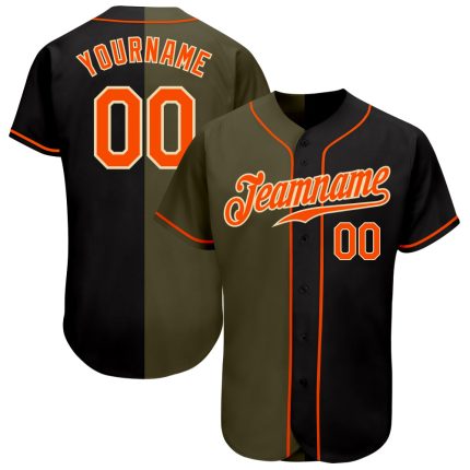Black Orange Olive-Cream Custom Authentic Fashion Baseball Jersey Custom Black Orange Olive-Cream Authentic Split Fashion