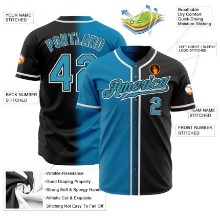 Custom Black Panther Jersey - Blue-White Authentic Fade Fashion Baseball Jersey Custom Black Panther Blue-White Authentic