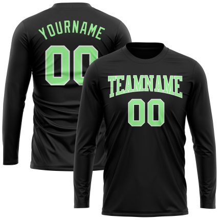 Custom Performance T-Shirt Black Pea Green-White Long Sleeve for Men Custom Black Pea Green-White Long Sleeve Performance