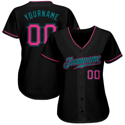 Custom Black Pink Aqua Baseball Jersey - Authentic Sports Apparel Custom Black Pink-Aqua Authentic Baseball Jersey