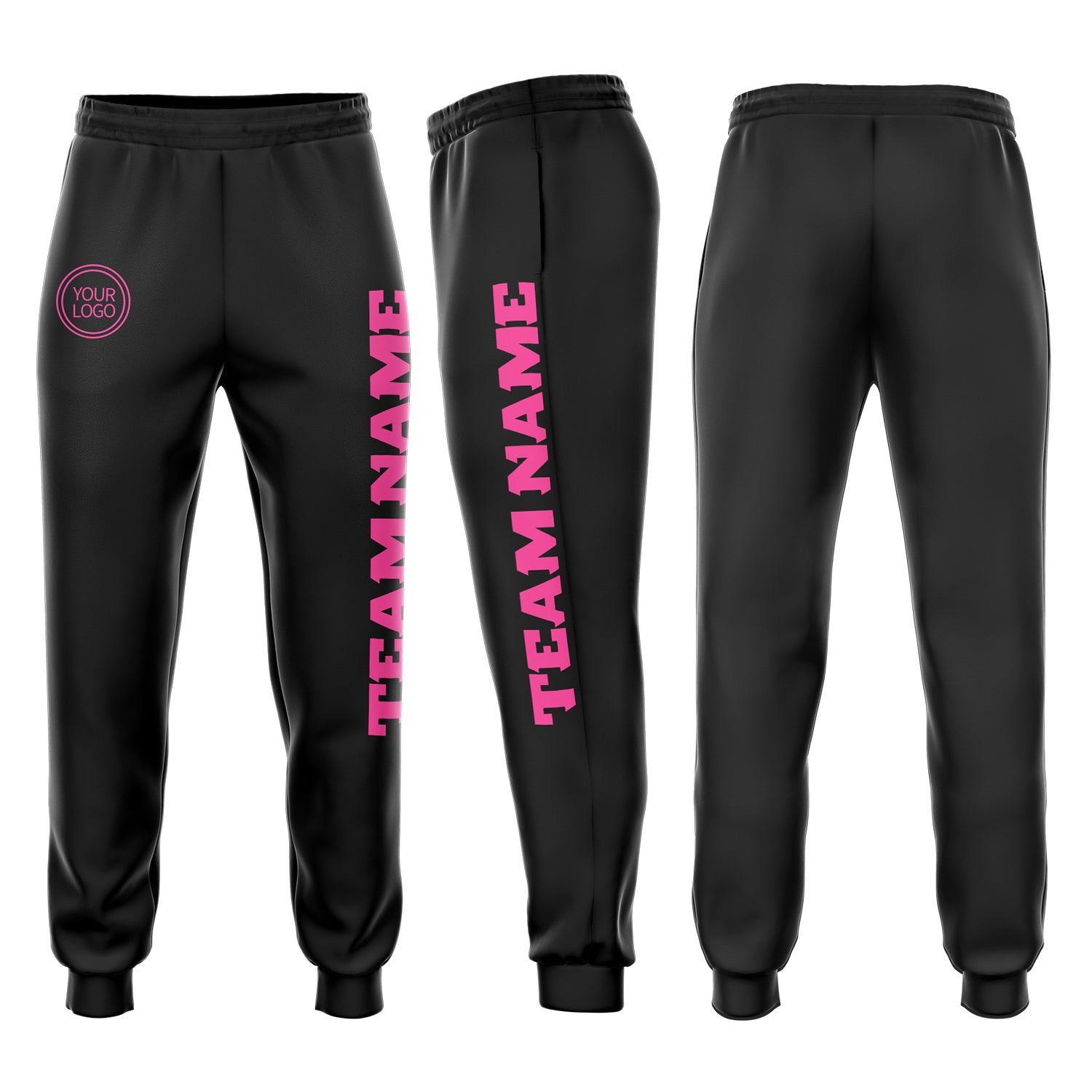 Black Pink Fleece Joggers for Women - Custom Comfortable Sweatpants Custom Black Pink Fleece Jogger Sweatpants