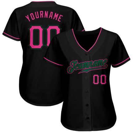 Custom Black Pink Kelly Green Baseball Jersey Authentic Design Custom Black Pink-Kelly Green Authentic Baseball Jersey
