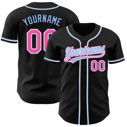 Custom Black Pink-Light Blue Authentic Baseball Jersey for Sports Fans and Players Custom Black Pink-Light Blue Authentic