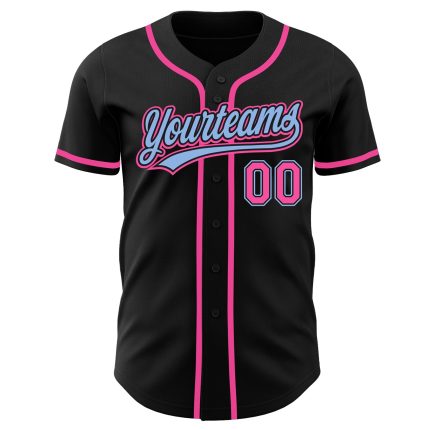 Custom Baseball Jersey Authentic Black Pink-Light Blue Style 8001 Custom Black Pink-Light Blue Authentic Baseball Jersey
