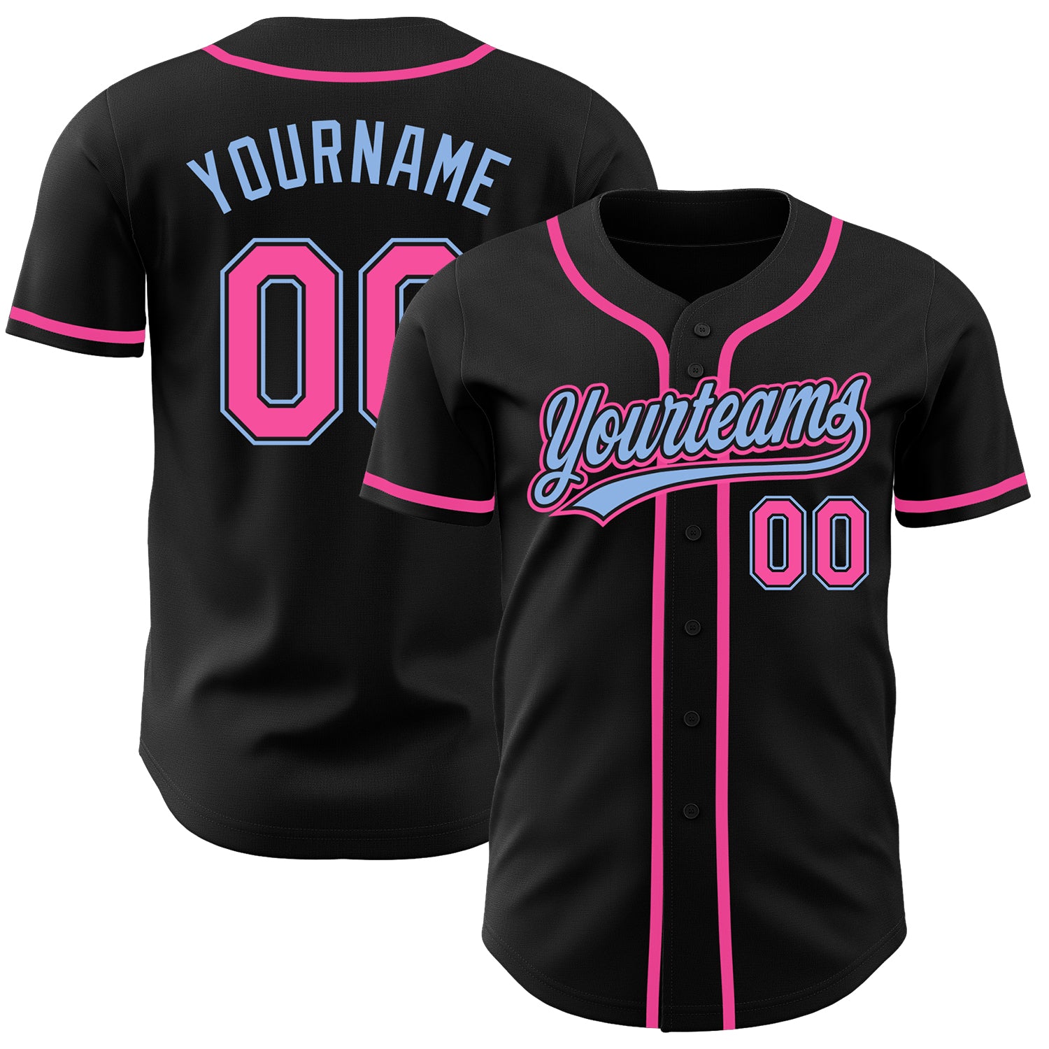 Custom Baseball Jersey Authentic Black Pink-Light Blue Style 8001 Custom Black Pink-Light Blue Authentic Baseball Jersey