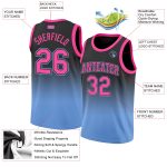 Custom Black Pink-Light Blue Basketball Jersey for Authentic Fade Fashion Style Custom Black Pink-Light Blue Authentic Fade