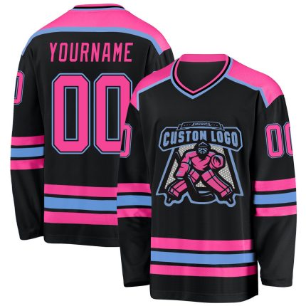 Custom black, pink and light blue hockey jersey