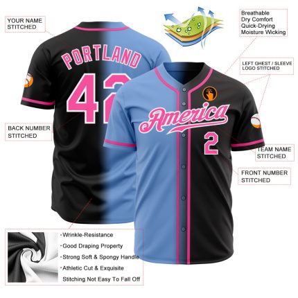 Custom Authentic Fade Baseball Jersey - Black Pink Light Blue White Fashion Jersey Custom Black Pink Light Blue-White Authentic