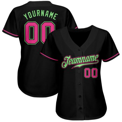 Custom Black Pink Baseball Jersey - Authentic Pea Green Sports Apparel Custom Black Pink-Pea Green Authentic Baseball Jersey