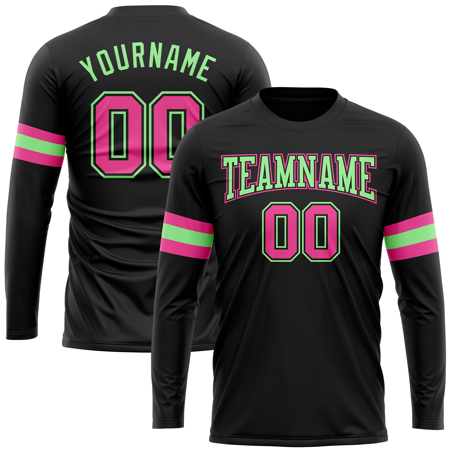 Custom Performance T-Shirt Long Sleeve in Black and Pink-Pea Green for Active Wear Custom Black Pink-Pea Green Long Sleeve