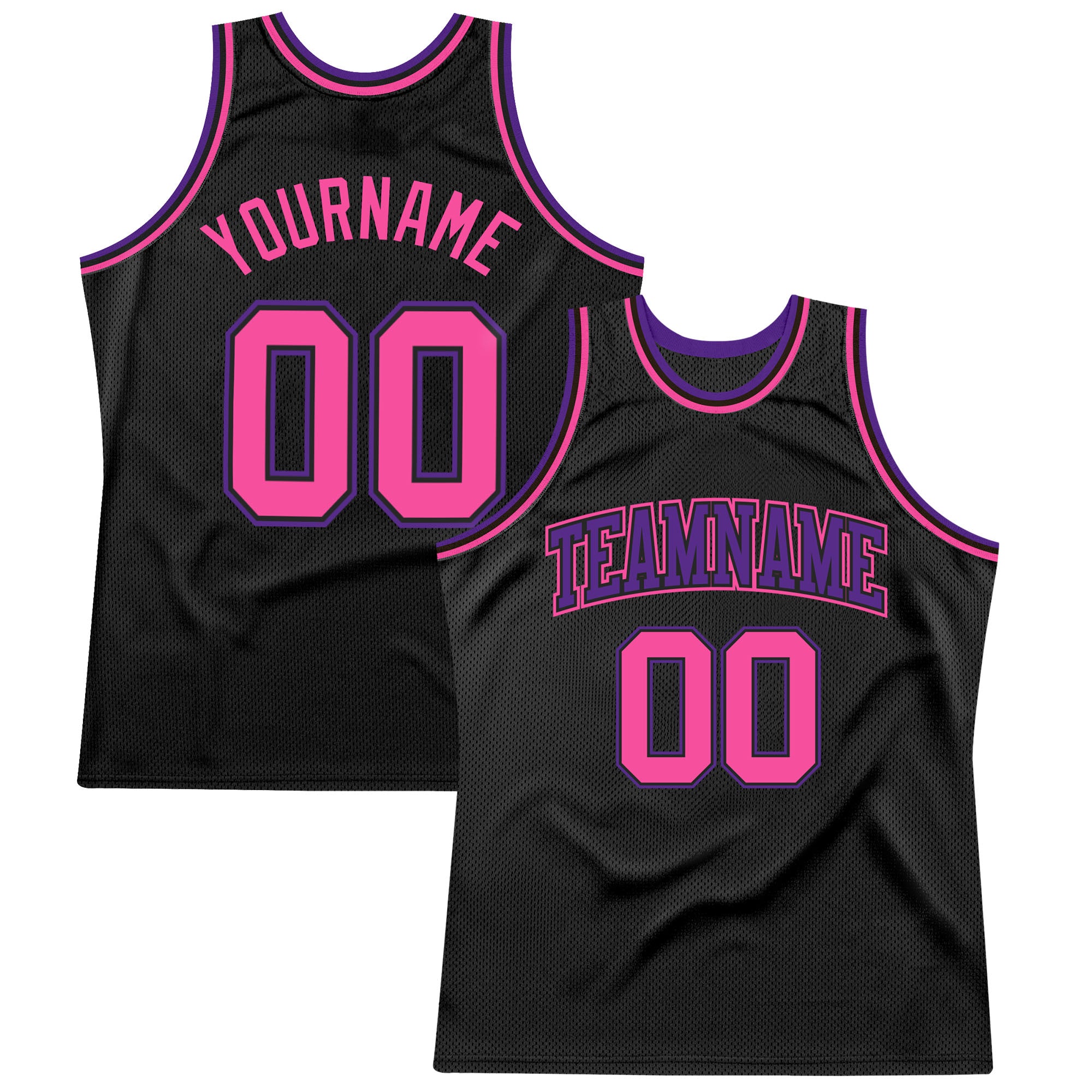 Black Pink Purple Custom Authentic Basketball Jersey - Throwback Style Custom Black Pink-Purple Authentic Throwback Basketball