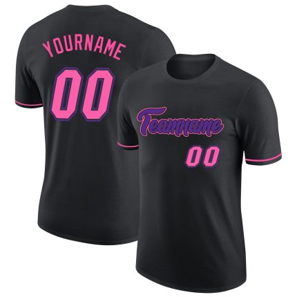 Custom Performance T-Shirt Black Pink Purple for Men and Women Custom Black Pink-Purple Performance T-Shirt