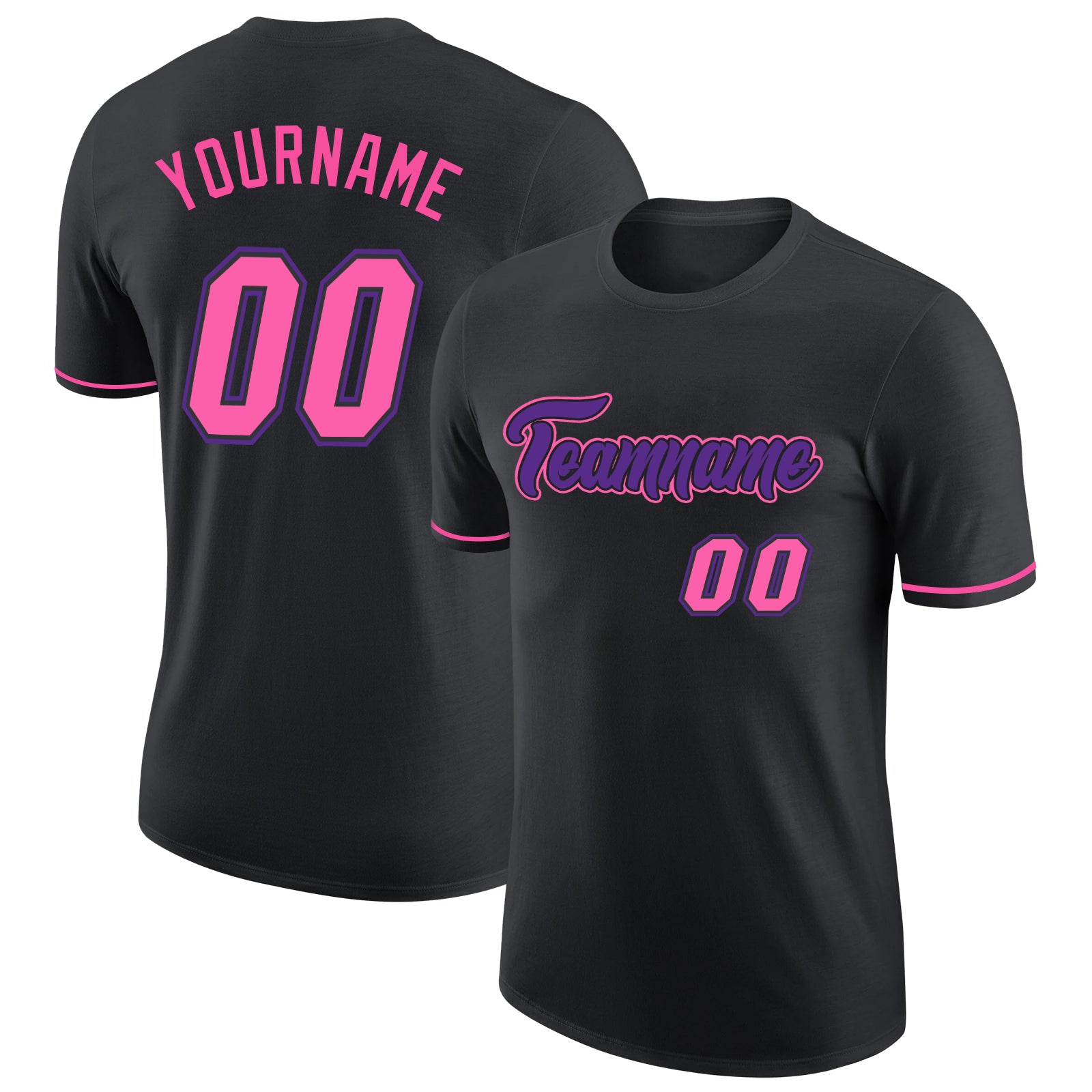 Custom Performance T-Shirt Black Pink Purple - Style 4543 for Men and Women Custom Black Pink-Purple Performance T-Shirt