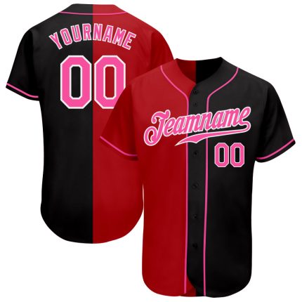 Custom Split Fashion Baseball Jersey - Black Pink Red White Authentic Design Custom Black Pink Red-White Authentic Split
