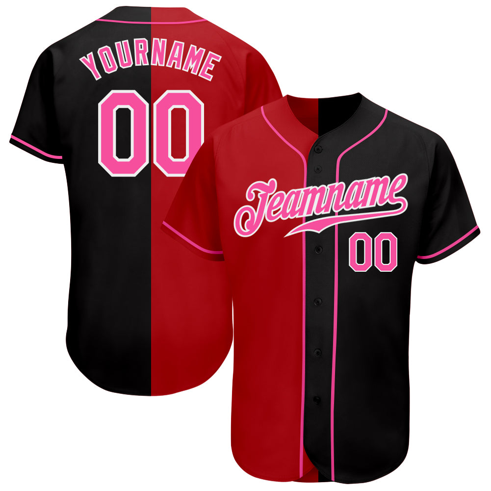 Custom Black Pink Red-White Authentic Split Fashion Baseball Jersey Custom Split Fashion Baseball Jersey - Black Pink Red White Authentic Design Custom Black Pink Red-White Authentic Split