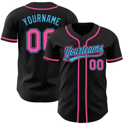 Custom Black Pink Sky Blue Baseball Jersey - Authentic Sports Apparel Custom Black Pink-Sky Blue Authentic Baseball Jersey