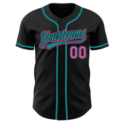 Custom Authentic Baseball Jersey in Black Pink and Teal Colors Custom Black Pink-Teal Authentic Baseball Jersey