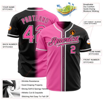Black Pink-White Authentic Fade Fashion Baseball Jersey - Custom Design Custom Black Pink-White Authentic Fade Fashion Baseball