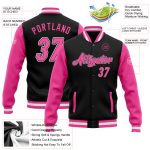 Custom Black Pink White Bomber Varsity Letterman Jacket Two Tone Full Snap Custom Black Pink-White Bomber Full-Snap Varsity