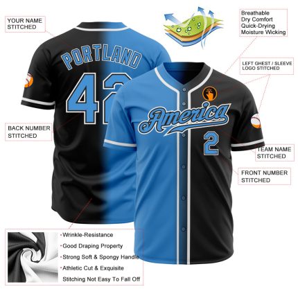 Custom Black Powder Blue-White Authentic Baseball Jersey with Fade Design Custom Black Powder Blue-White Authentic Fade Fashion