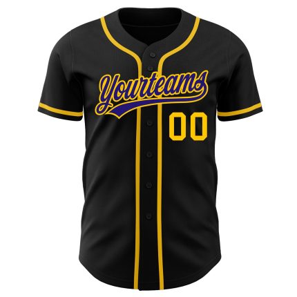 Black Purple Gold Custom Baseball Jersey Authentic Style 9369 Custom Black Purple-Gold Authentic Baseball Jersey Style 9369