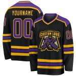 Custom black, purple and gold hockey jersey