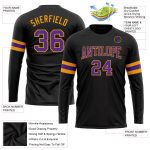 Black Purple Gold Long Sleeve Performance T-Shirt - Custom Athletic Tee for Men and Women Custom Black Purple-Gold Long Sleeve