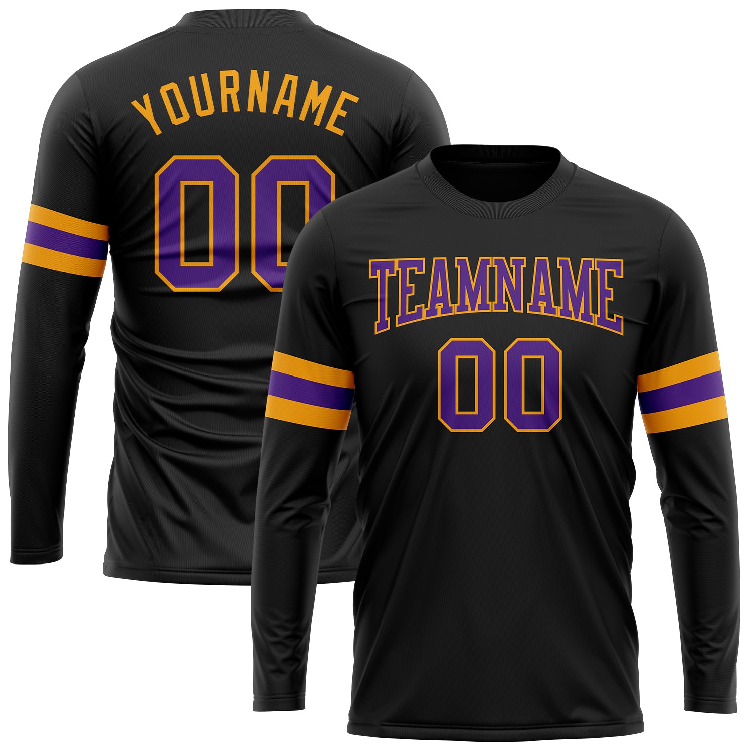 Custom Black Purple-Gold Long Sleeve Performance T-Shirt Black Purple Gold Long Sleeve Performance T-Shirt - Custom Athletic Tee for Men and Women Custom Black Purple-Gold Long Sleeve