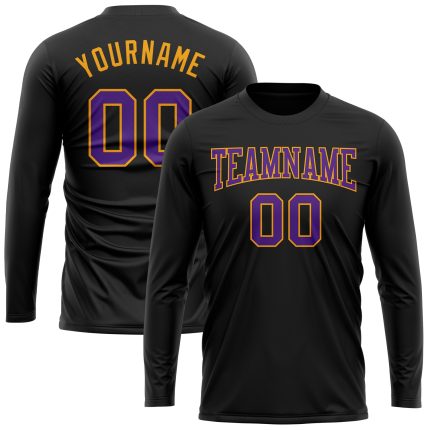 Black Purple Gold Long Sleeve Performance T-Shirt - Custom Athletic Tee for Men and Women Custom Black Purple-Gold Long Sleeve