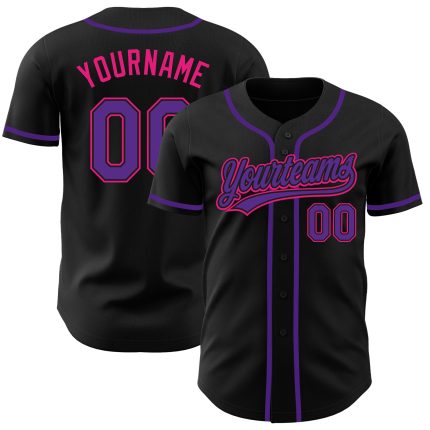 Custom Black Purple Hot Pink Baseball Jersey - Authentic Sports Apparel Custom Black Purple-Hot Pink Authentic Baseball Jersey