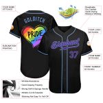 Pride Rainbow Heart Baseball Jersey - Custom Black Purple Light Blue LGBT Love Is Love Design Custom Black Purple-Light Blue