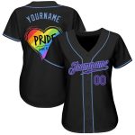 Pride Rainbow Heart Baseball Jersey - Custom Black Purple Light Blue LGBT Love Is Love Design Custom Black Purple-Light Blue