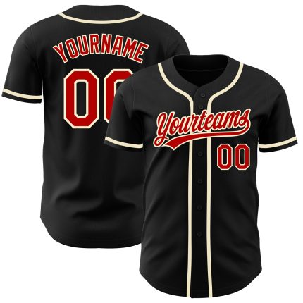 Custom Authentic Baseball Jersey - Black Red Cream Design, Personalized Sports Apparel Custom Black Red-Cream Authentic Baseball
