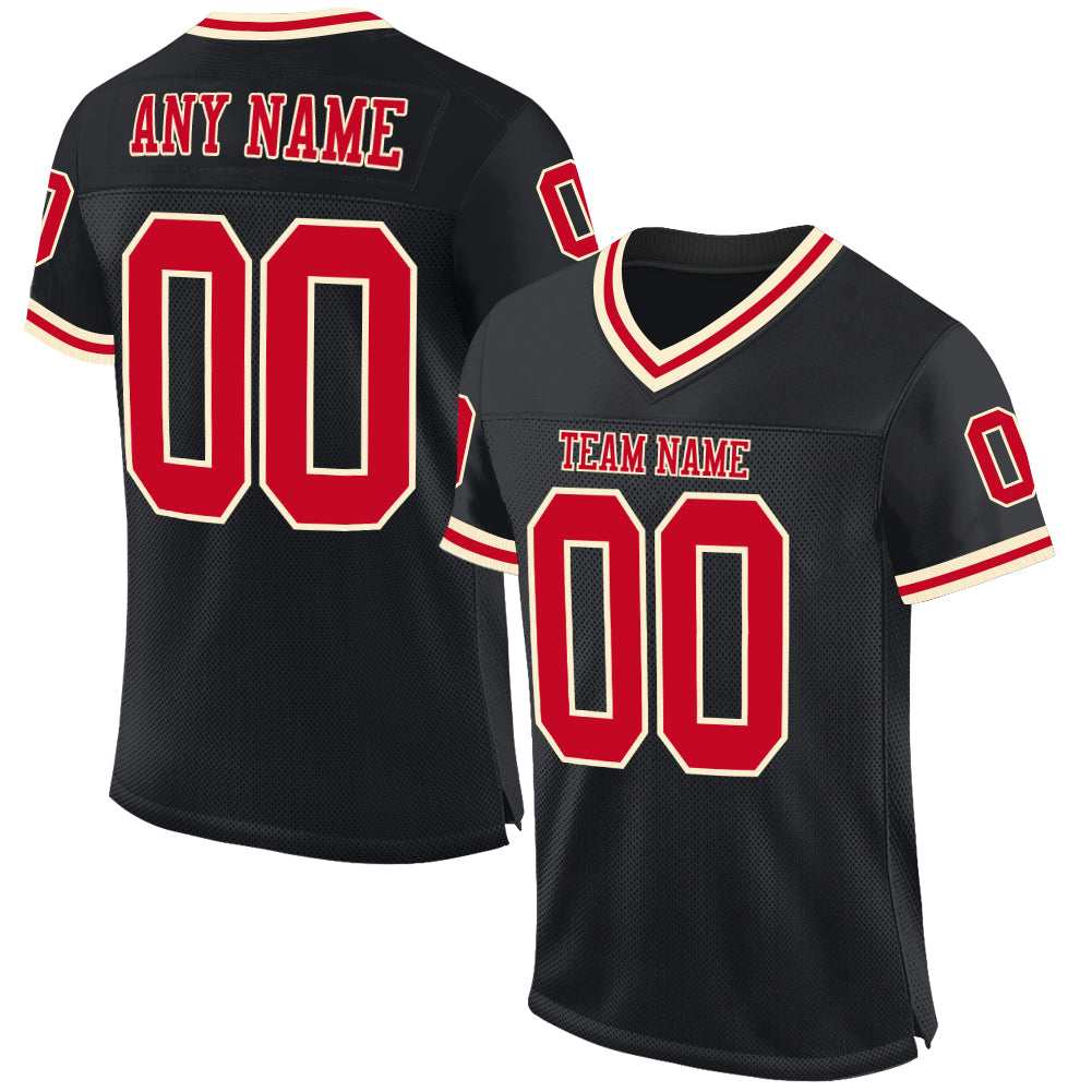 Black Red-Cream Mesh Throwback Authentic Football Jersey - Custom Design Custom Black Red-Cream Mesh Authentic Throwback