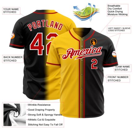 Custom Authentic Fade Baseball Jersey Black Red Gold White Custom Black Red Gold-White Authentic Fade Fashion Baseball Jersey