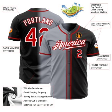 Custom Authentic Fade Fashion Baseball Jersey - Black Red Gray White Design Custom Black Red Gray-White Authentic Fade Fashion